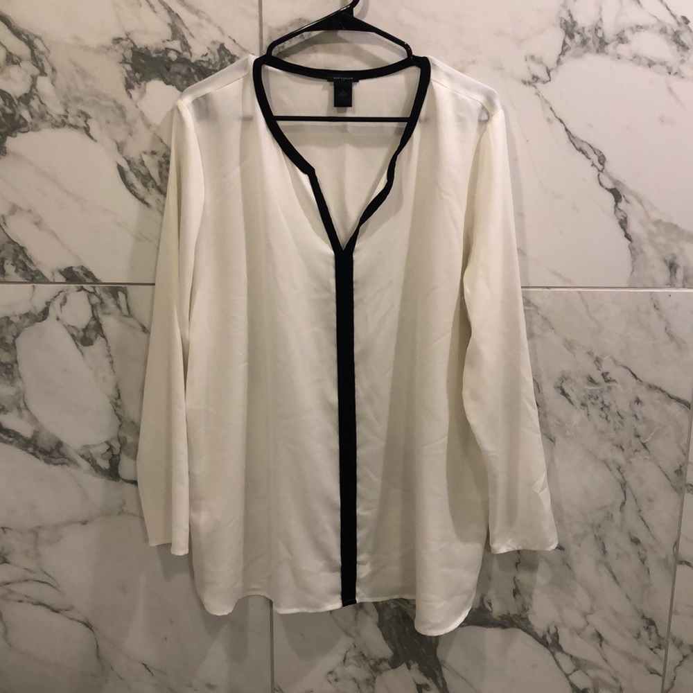 Ann Taylor white blouse with black stripe